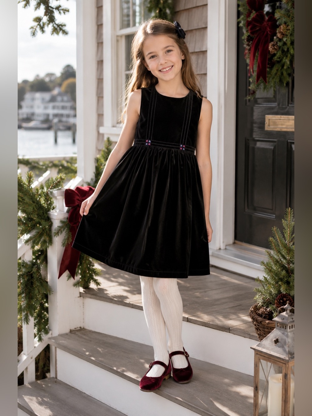Gymboree Girls Dress Sz 7 Black Velvet Pintuck Jumper Holiday Cheer Vintage XXLโ
